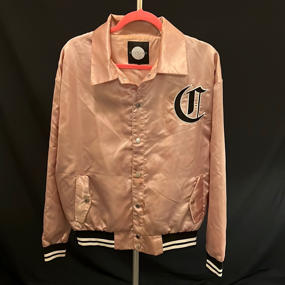 Mens Pink silk Couture Club bomber jacket